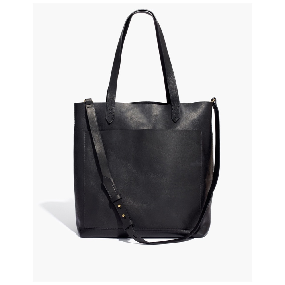 Madewell Medium Transport Tote black leather bucket bag